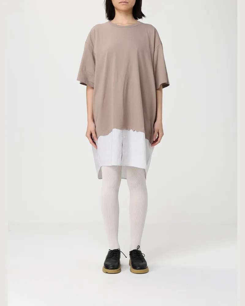 Maison Margiela Bicolor T-Shirt-Kleid aus Baumwolle Beige