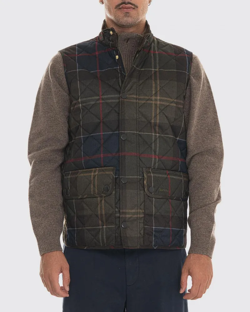Barbour Gesteppte Weste aus Nylon mit Tartan-Futter und hohem Kragen Grün