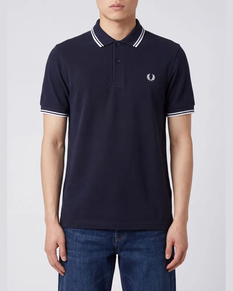 Fred Perry Baumwoll-Poloshirt mit Kontraststreifen und gesticktem Logo Blau