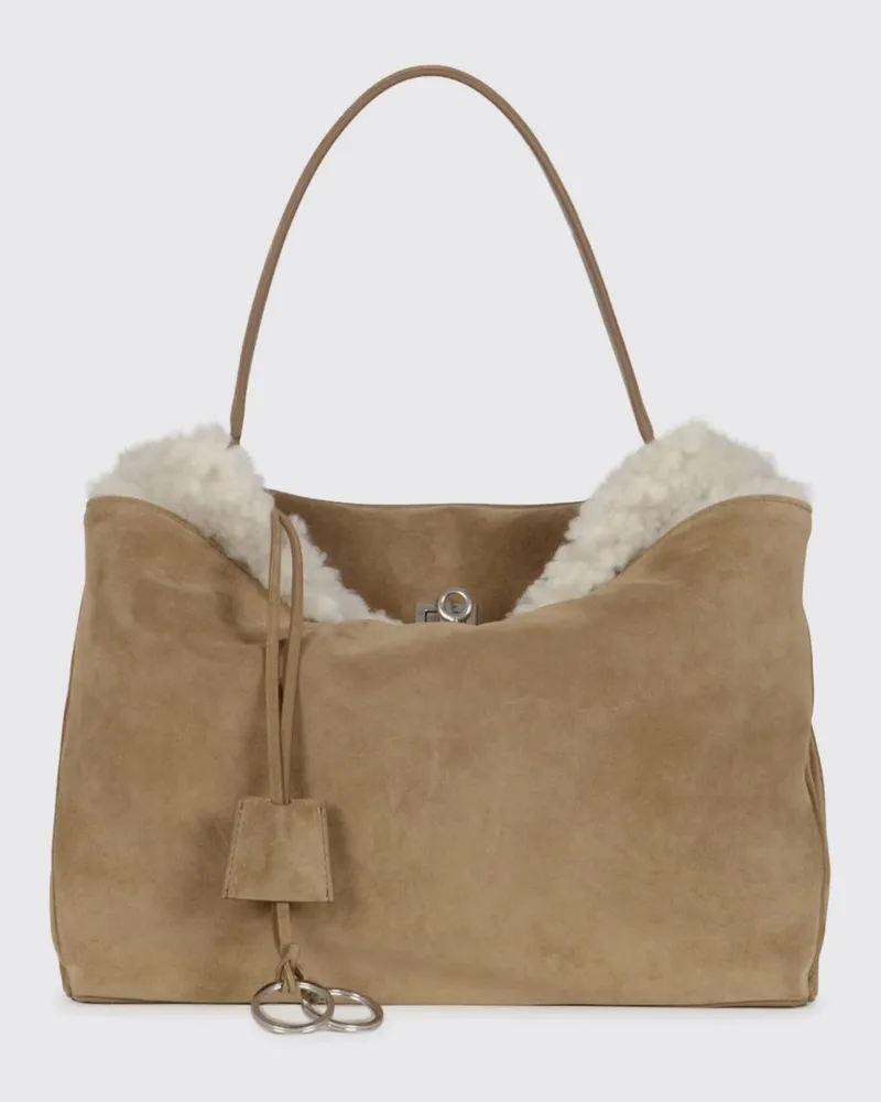 Balenciaga Rodeo Tasche aus Wildleder und Shearling mit Logo-Schleife Weiß