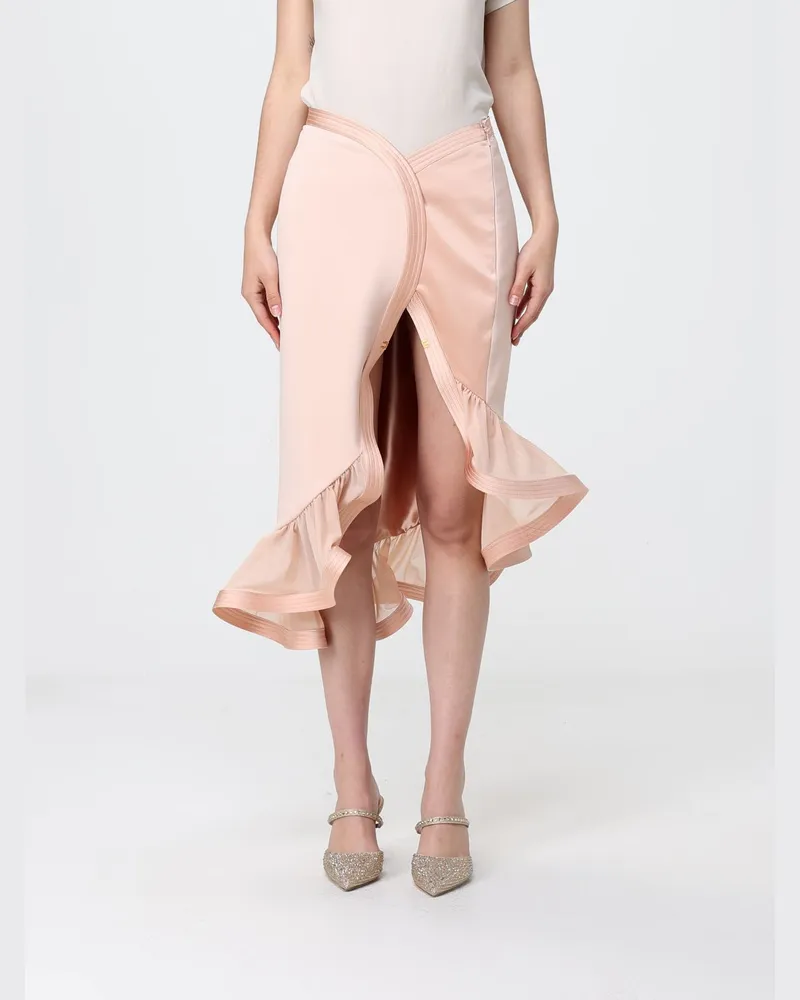 Elisabetta Franchi Rock aus Crêpe und Satin mit Rüsche Nude