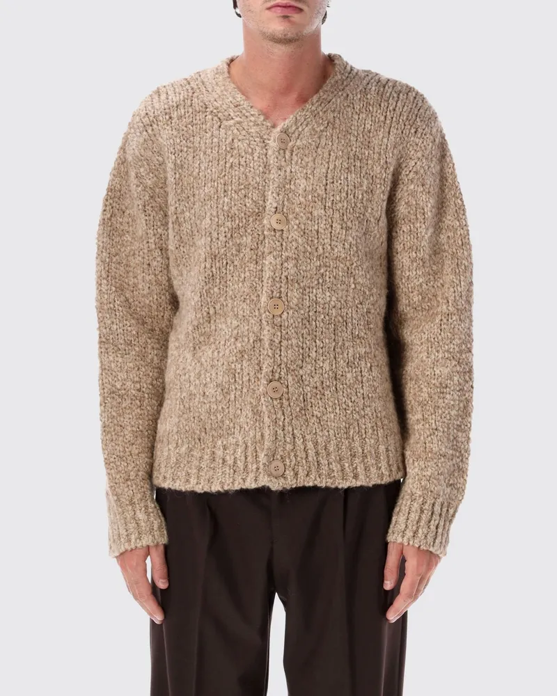 Sunflower Cardigan mit V-Ausschnitt aus Woll-Alpaka-Mischung mit Rippbündchen Sand