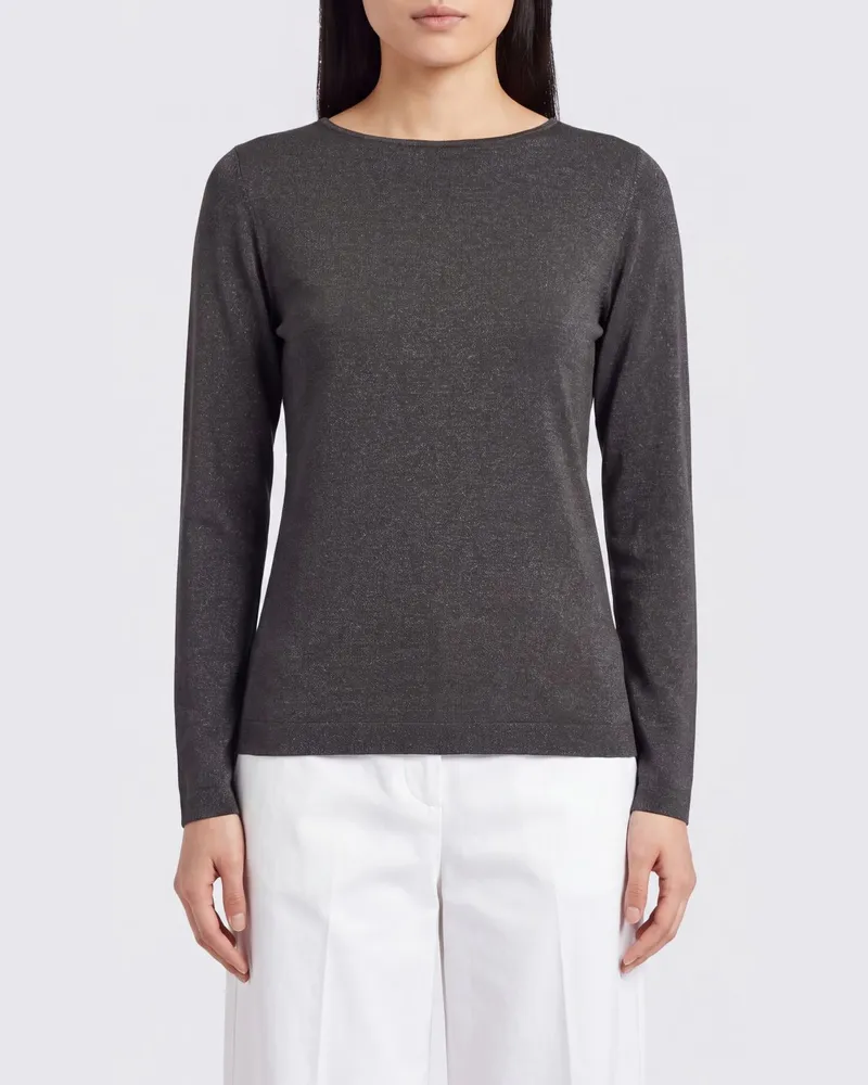 Brunello Cucinelli Schmaler Pullover mit Rundhalsausschnitt aus Woll-Seiden-Mischung Grau