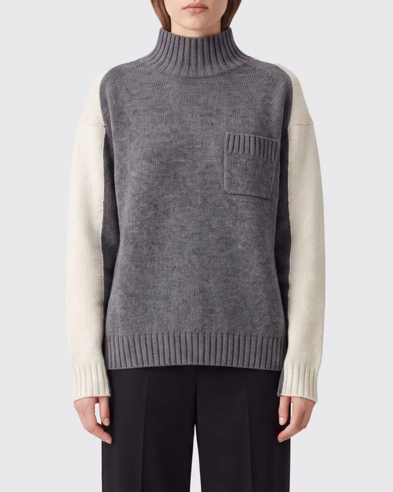 Semicouture zweifarbiger Relaxed-Fit-Rollkragenpullover aus Wolle und Kaschmir Grau