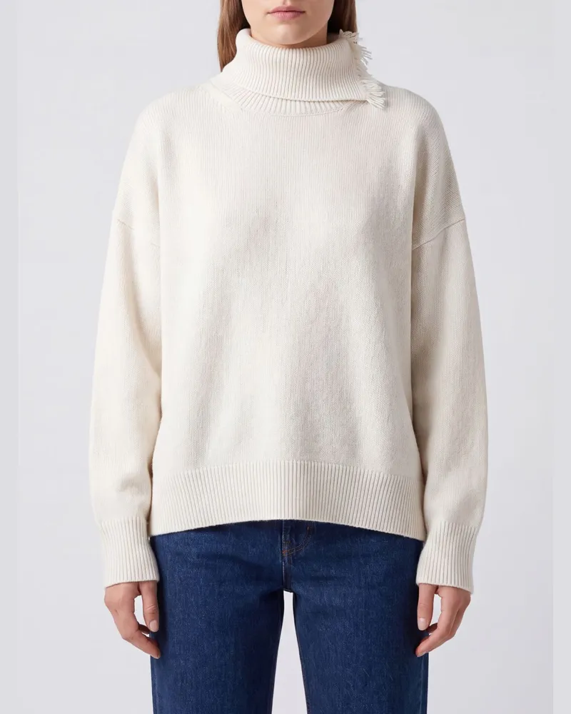 Róhe Rollkragenpullover aus Wolle mit Relaxed Fit und überschnittenen Schultern Weiß