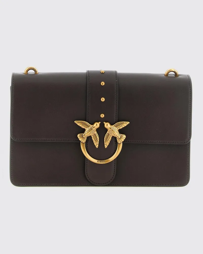 Pinko Love Bag One Umhängetasche aus Leder mit Monogramm und Nieten Braun
