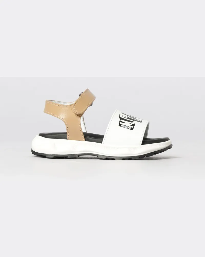 Moschino Leder-Sandalen mit Logoprint Weiß