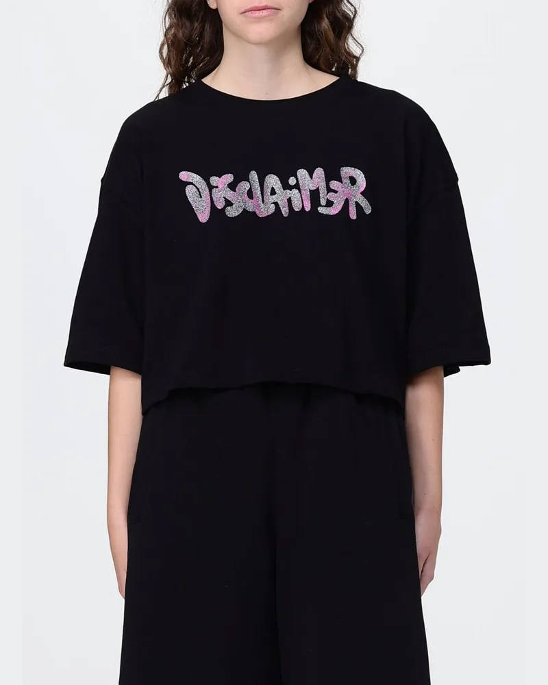 DISCLAIMER Cropped-T-Shirt von aus Baumwolle mit Logo-Print und Rundhalsausschnitt Schwarz