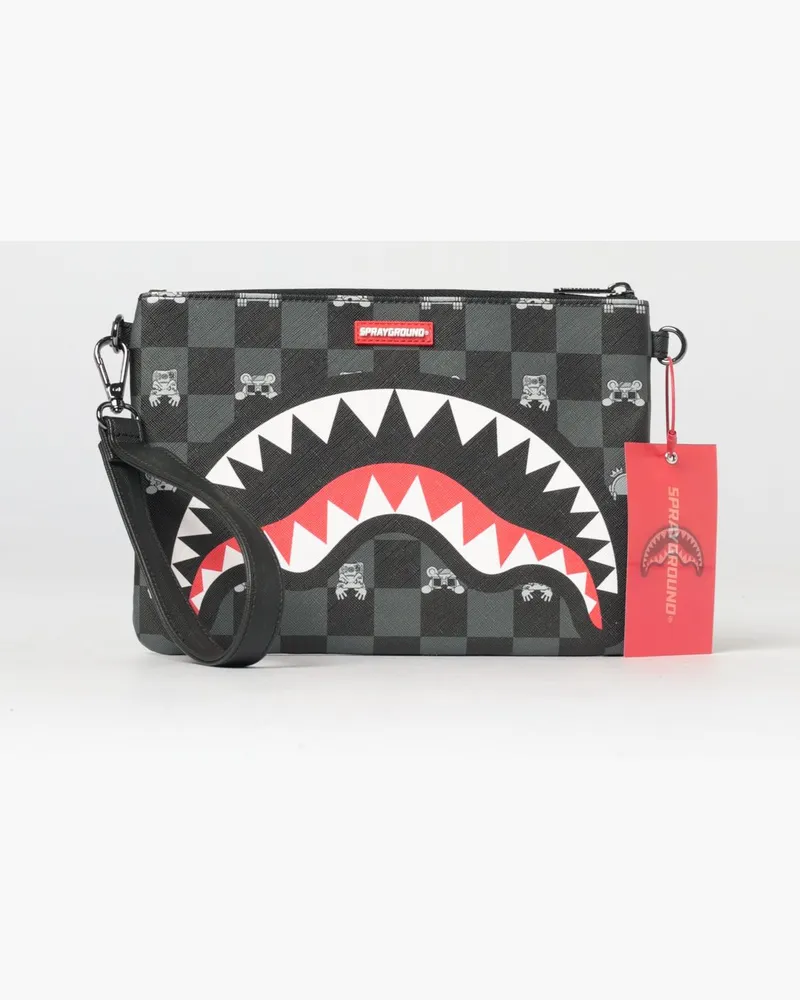 Sprayground Pouch aus beschichteter Saffiano-Baumwolle mit Karomuster und Logo Schwarz