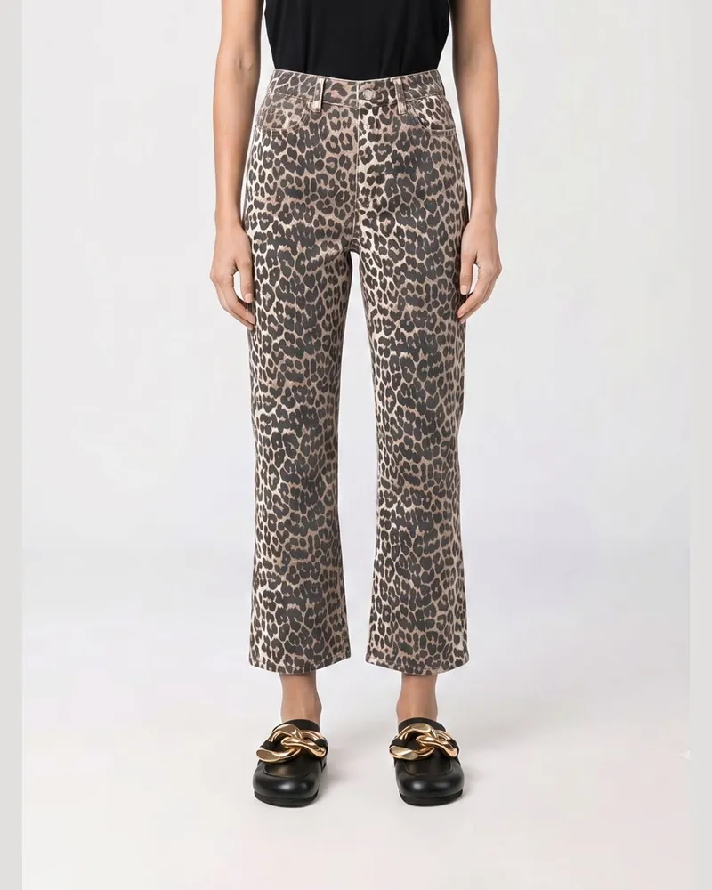 Ganni High-Waist Cropped-Flare-Jeans mit Animal-Print Braun