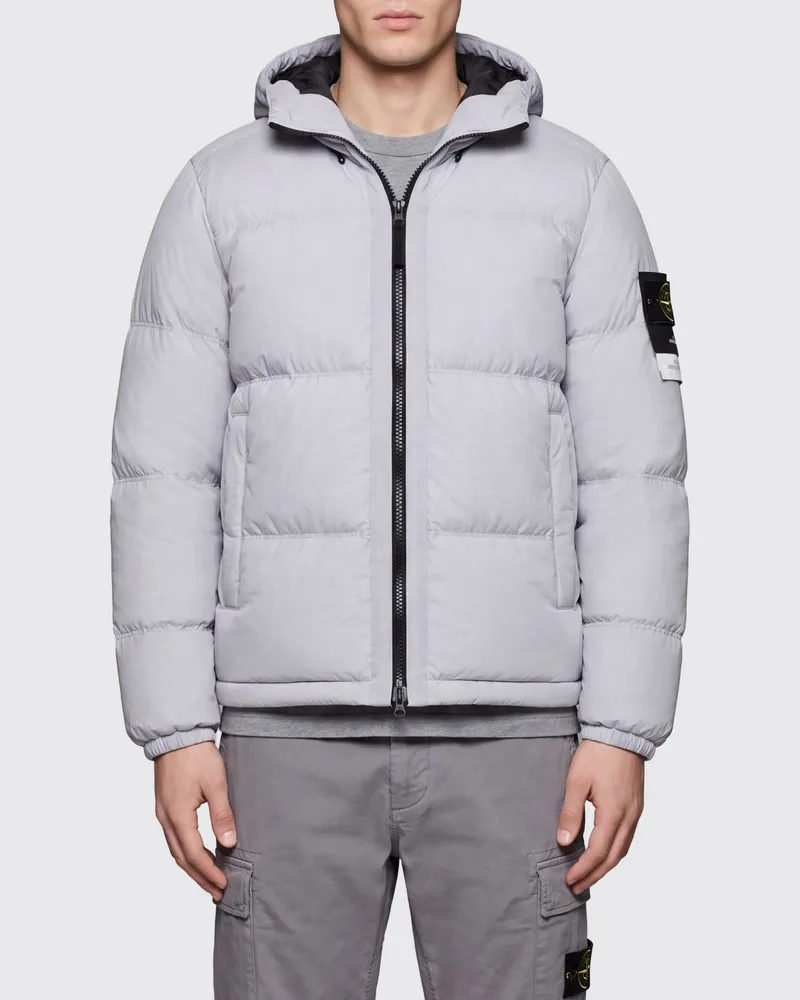 Stone Island Gefütterte Ripstop-Nylon-Daunenjacke mit abnehmbarer Kapuze Grau