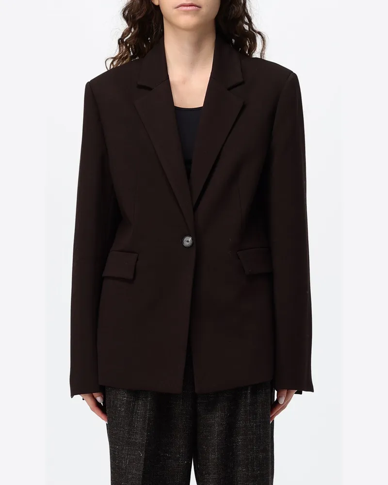 Liviana Conti Kurzer einreihiger Viskose-Blazer von mit Einknopfverschluss Braun