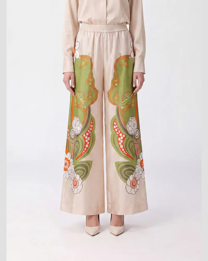 La DoubleJ Palazzo-Hose mit hohem Bund aus Seide mit Blumenmuster Ivory