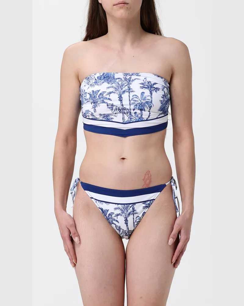 MC2 Saint Barth Bandeau-Bikini-Top mit Blumendruck und Strass Weiß