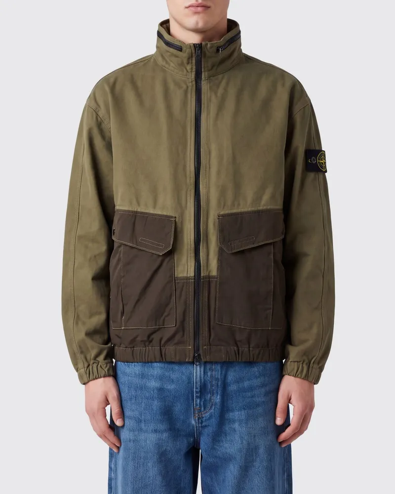 Stone Island Bomberjacke aus Bio-Baumwolle mit verstaubarer Kapuze und Logo Military
