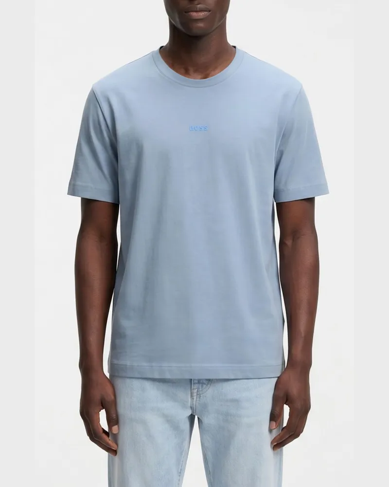 HUGO BOSS T-Shirt aus Stretch-Baumwolle mit Rundhals und Kontrastlogo Hellblau
