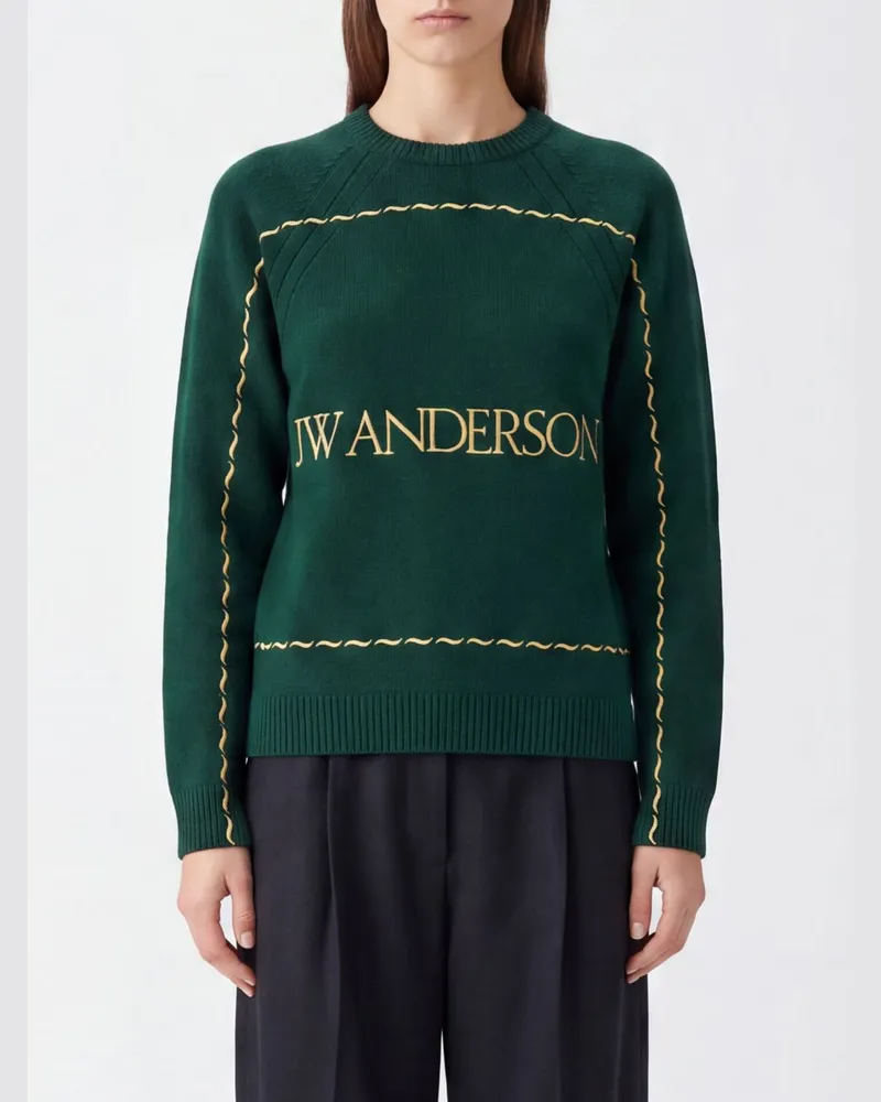 J.W.Anderson Langärmeliger Rundhalspullover aus Wolle mit kontrastierendem Logostickerei Grün