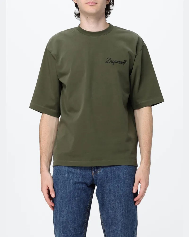 Dsquared2 Rundhals-T-Shirt aus Baumwolle mit kontrastierendem Front-Logo-Print Grün