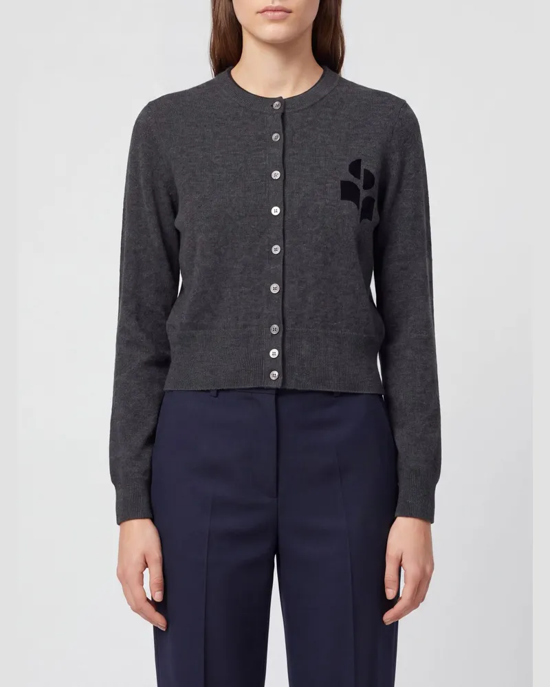 Étoile Isabel Marant Slim Fit Cardigan von aus Woll-Baumwoll-Mischung mit Jacquard-Logo Charcoal