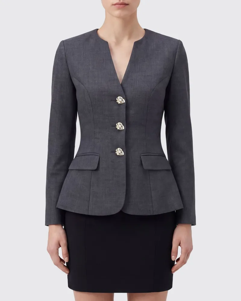 Self-Portrait Kurzer, schmal geschnittener Wollblazer von mit Schmuckknöpfen Grau