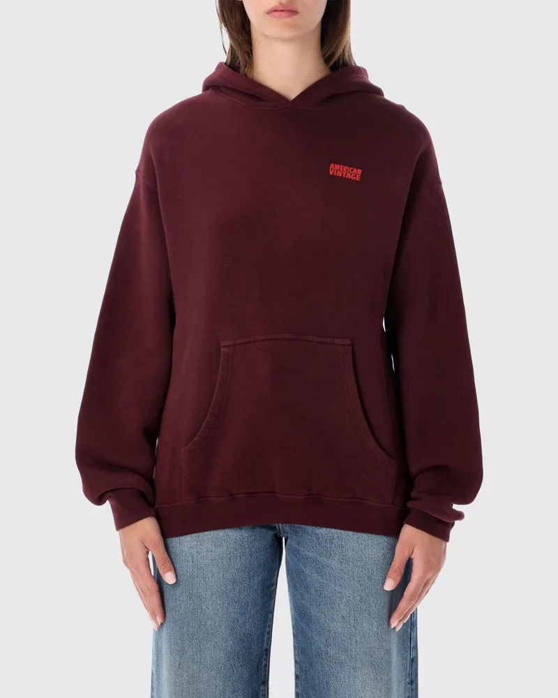 American Vintage Oversized-Kapuzenpullover mit Kängurutasche aus Stretch-Baumwolle Burgunderrot