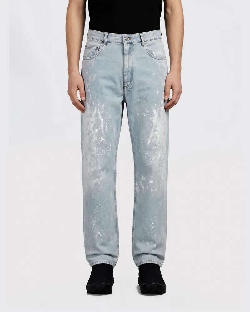 Maison Margiela Bedruckte Denim-Straight-Jeans Hellblau