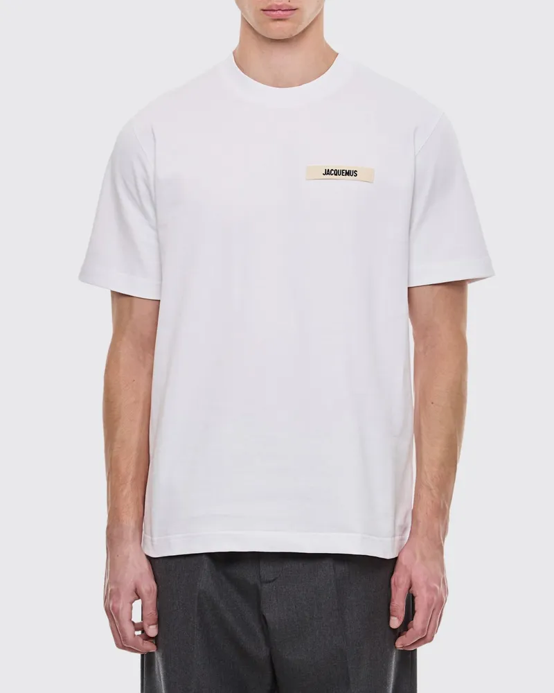 Jacquemus Baumwoll-T-Shirt mit Rundhalsausschnitt und kontrastierendem Applikationslogo Weiß