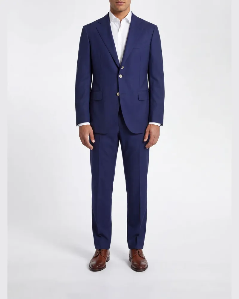 Brunello Cucinelli Einreihiger Anzug aus Leinenmischung Navy