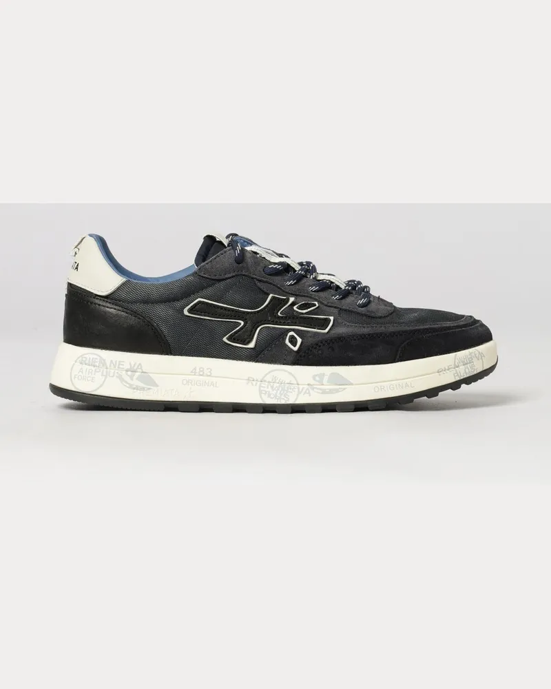 Premiata Nous Sneaker aus Mesh und Wildleder mit gezackter Profilsohle Blau