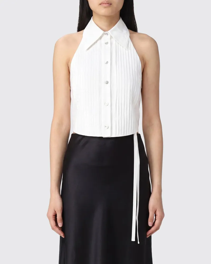 Blumarine Slim-Fit Abendtop aus Baumwollpopeline mit Neckholder Weiß