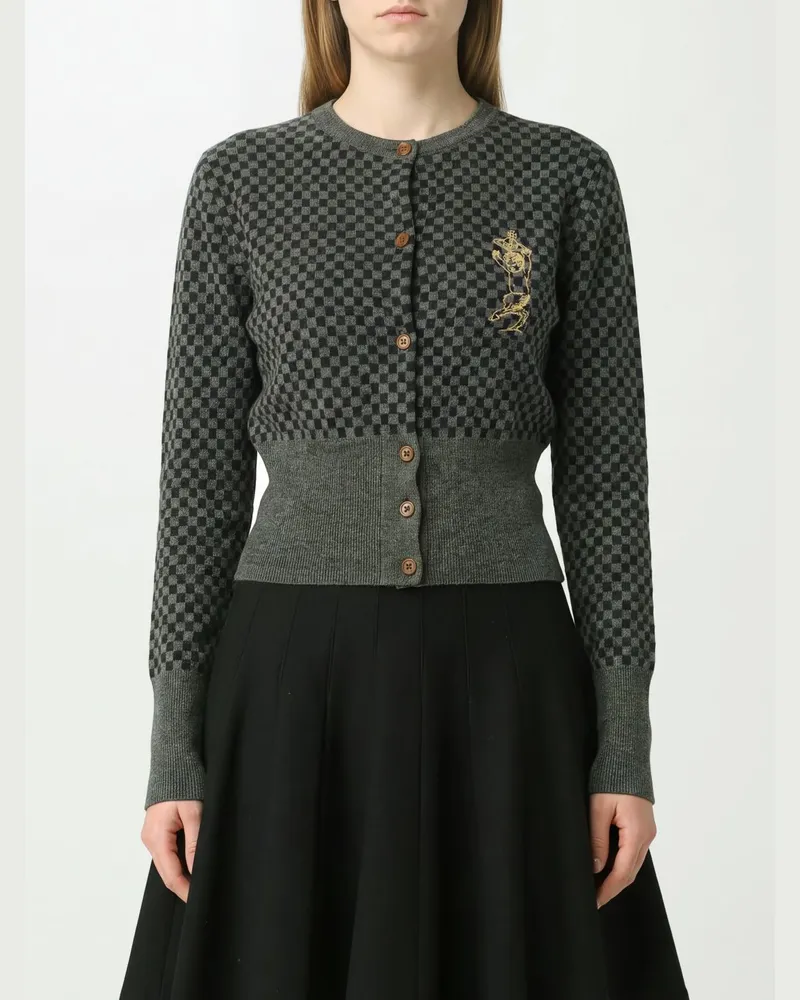 Vivienne Westwood Cardigan mit Rundhalsausschnitt aus einer karierten Woll-Alpaka-Mischung Grau