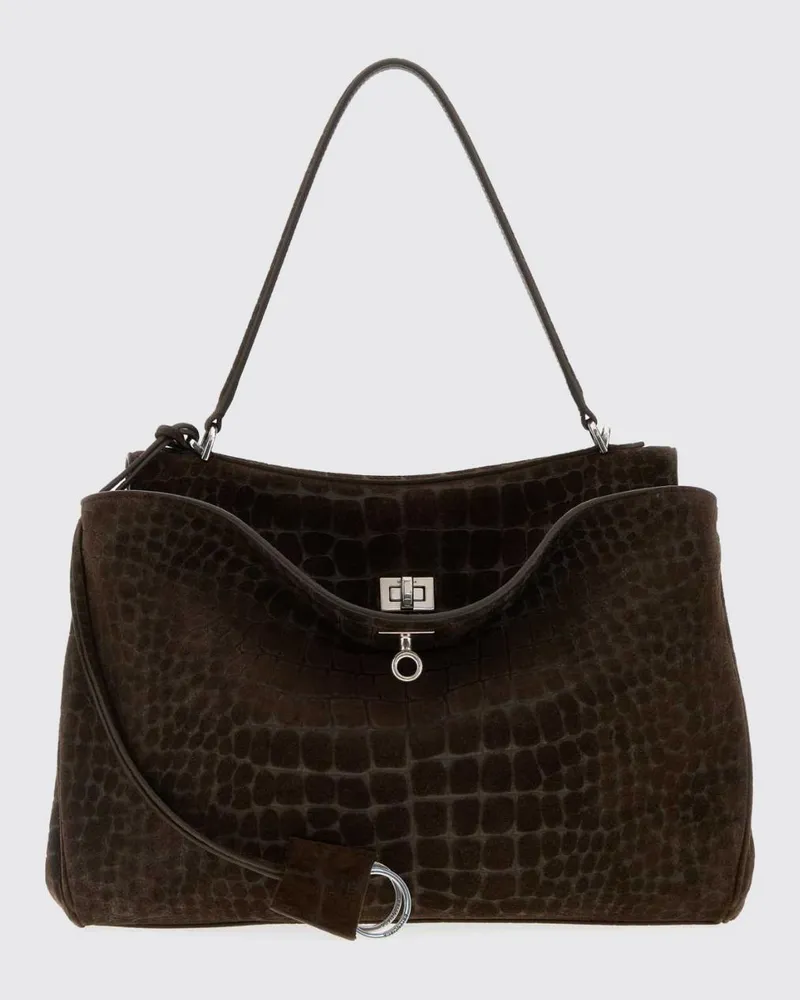 Balenciaga Rodeo Schultertasche von aus Veloursleder mit Krokodil-Print Braun