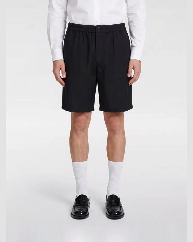 AMI Paris Knielange Chino-Shorts aus Leinenmischung mit elastischem Bund Schwarz
