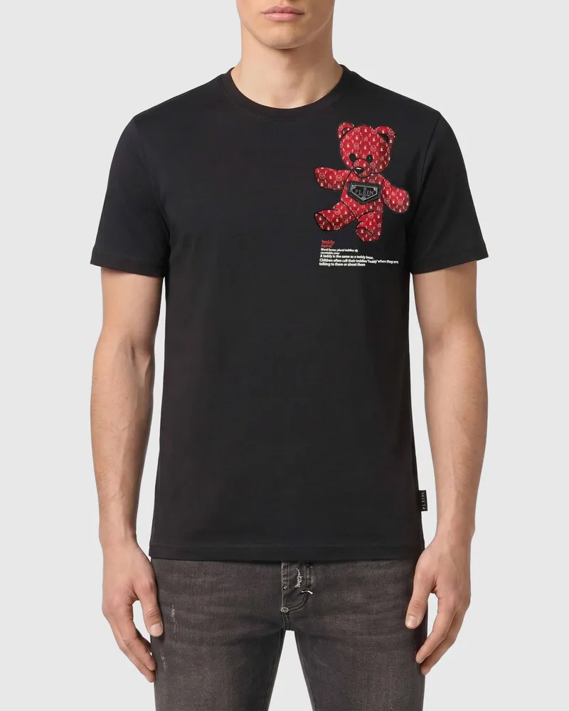 Philipp Plein Slim-Fit-T-Shirt aus Baumwolle mit Teddybär-Print von Schwarz