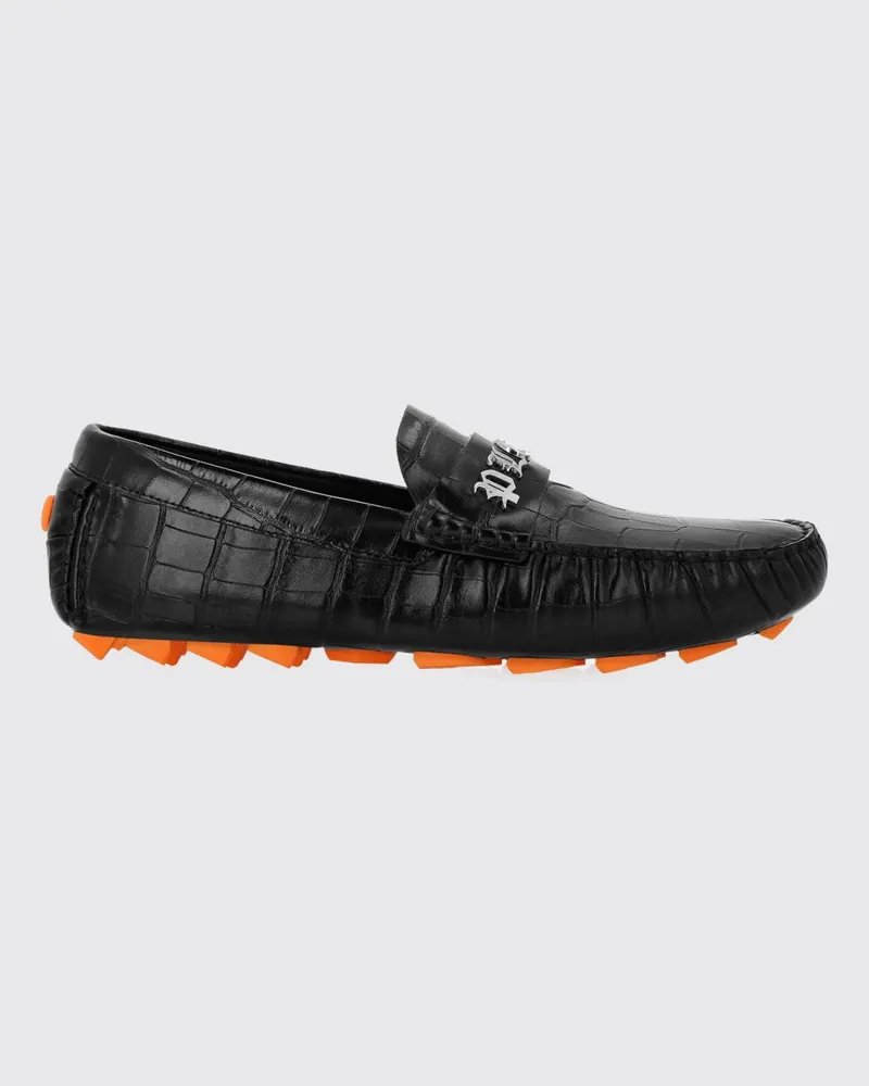 Philipp Plein Driver-Loafer aus Leder mit Krokoprägung und Metall-Logo Schwarz