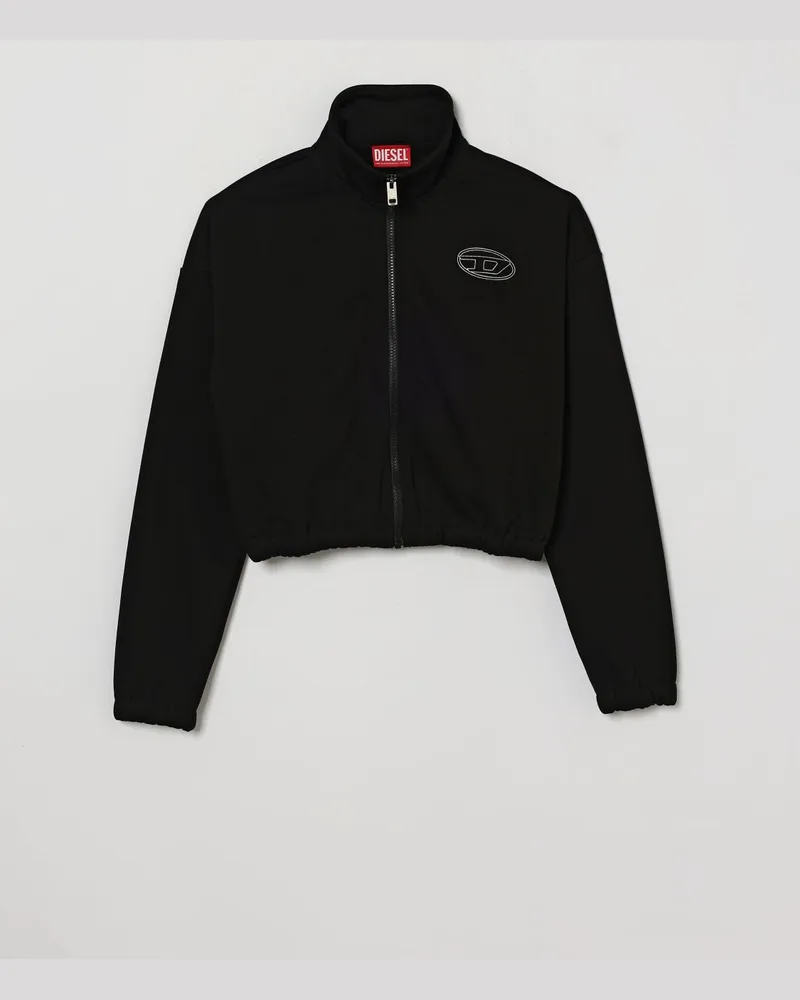 Diesel Baumwoll-Sweatshirt mit Reißverschluss für Jungen mit hohem Kragen und Oval D-Logo Schwarz