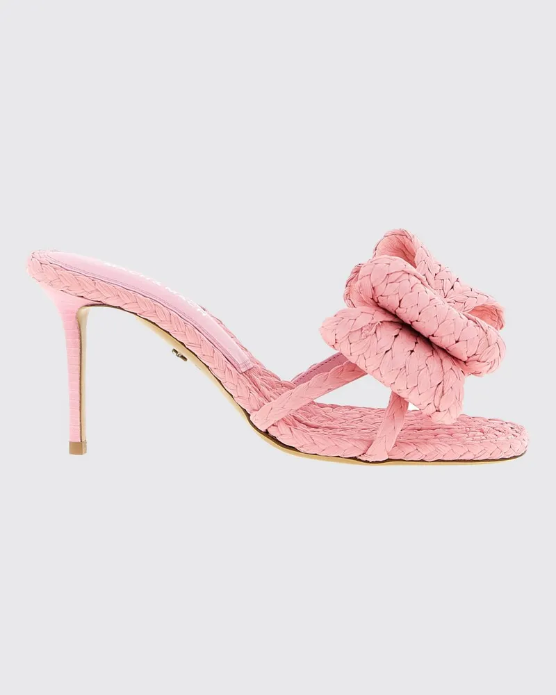 Mach & Mach Le Cadeau Bow Mules aus geflochtenem Bast Pink
