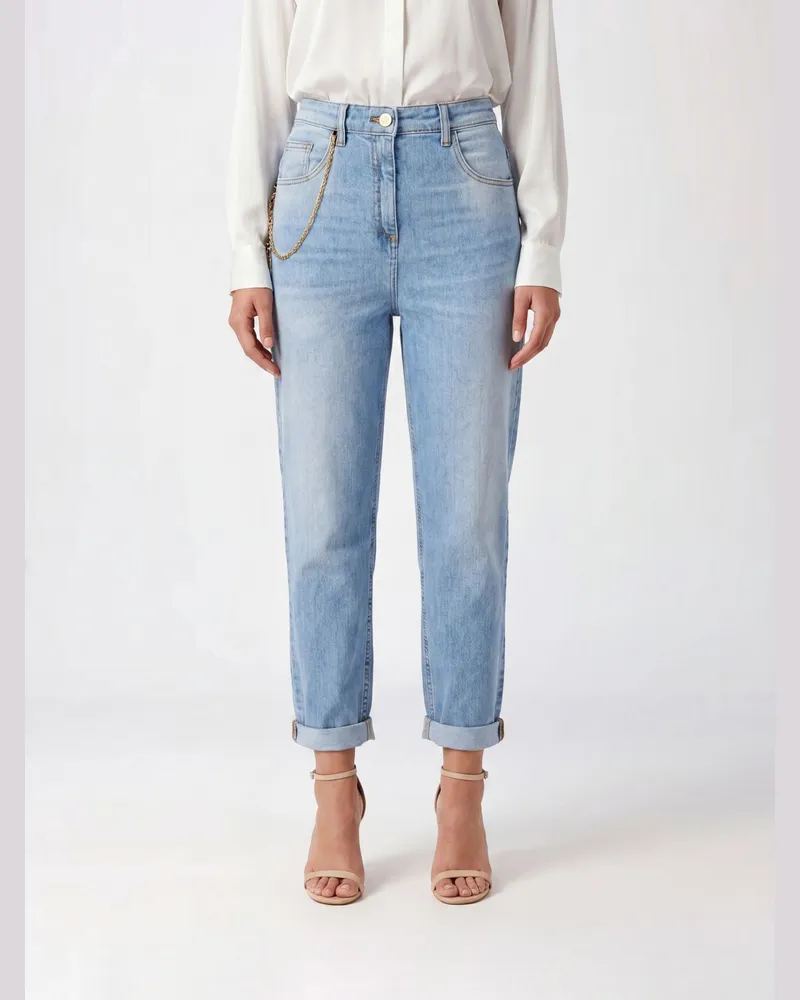 Elisabetta Franchi Cropped Skinny Jeans mit hohem Bund aus Stretch-Baumwolldenim Blau