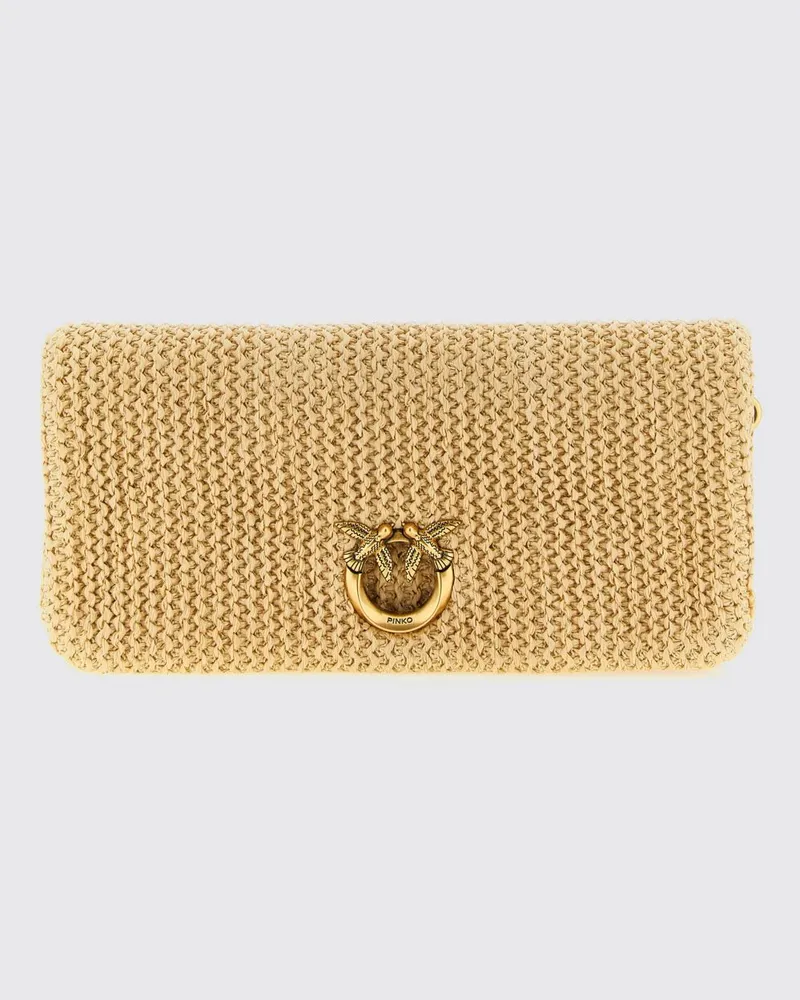 Pinko Love Bag Click Soft Horizontal Classic Raffia-Clutch Pink