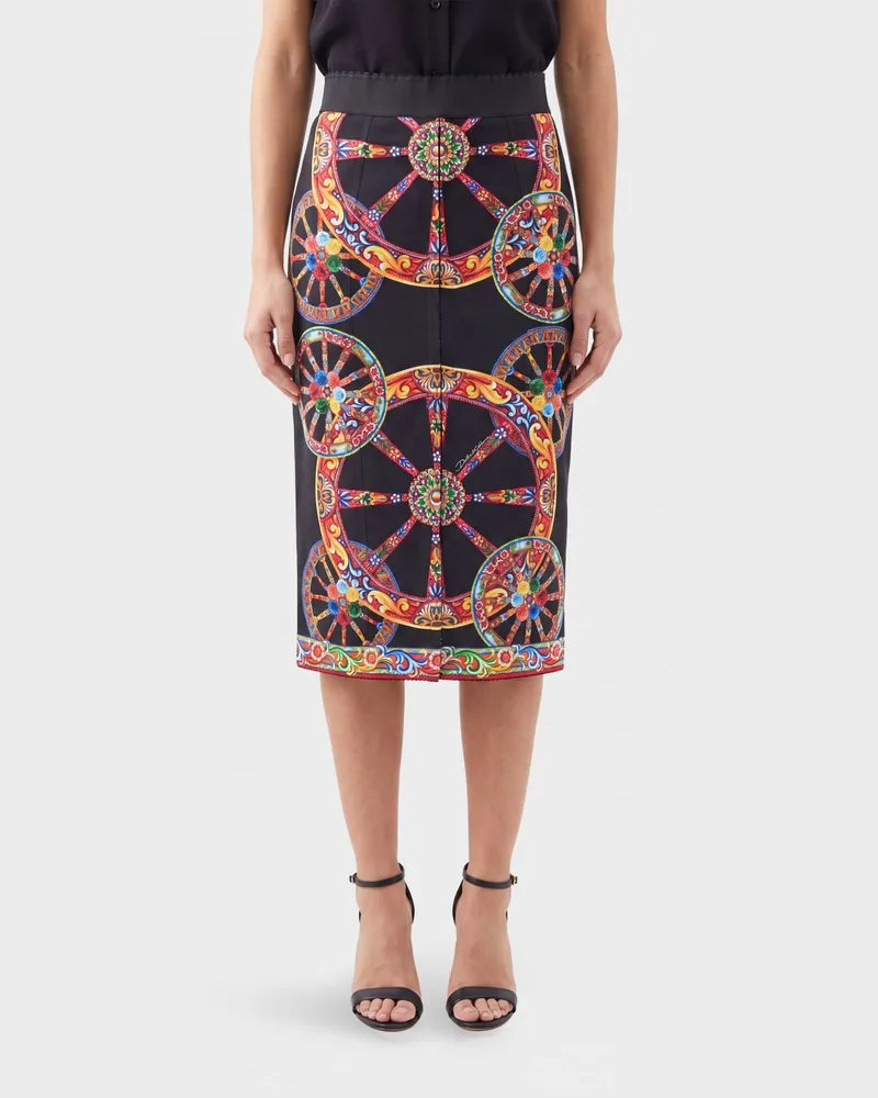 Dolce & Gabbana DOLCE  GABBANA Dolce & Gabbana Midirock in Bleistiftform aus Seide mit Carretto-Siciliano-Print Bunt