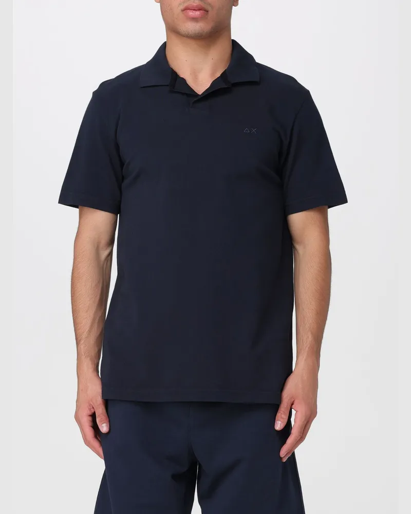 Sun68 Slim Fit Baumwoll-Poloshirt mit V-Ausschnitt und kurzen Ärmeln Blau