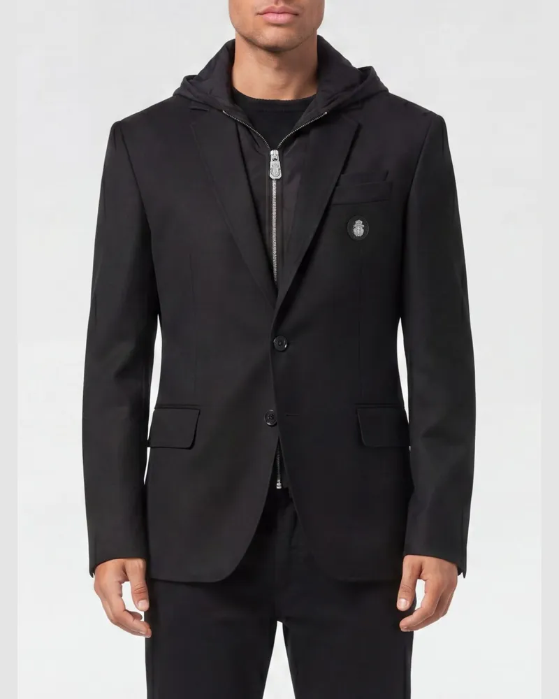 Billionaire Einreihiger Kapuzenblazer Schwarz