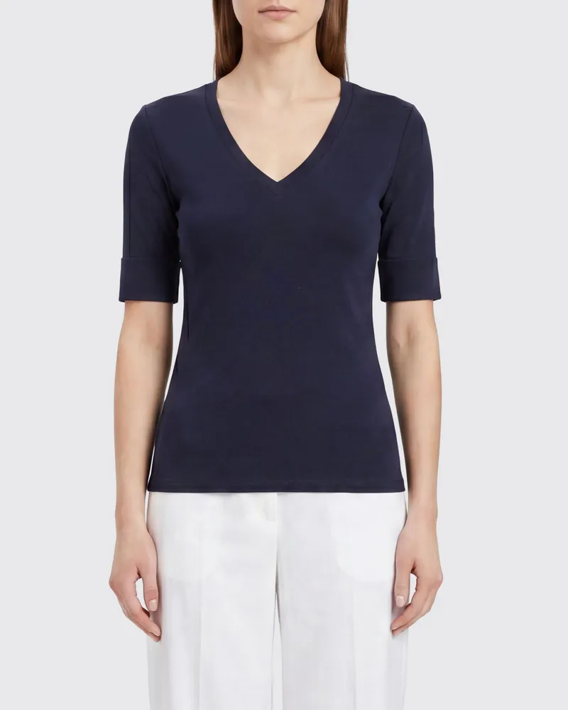 Ralph Lauren V-Ausschnitt T-Shirt aus Stretch-Baumwolle Blau