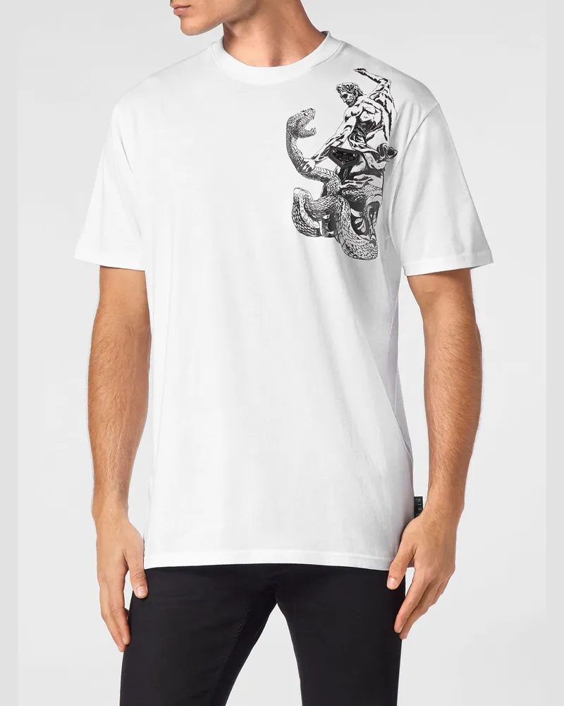 Philipp Plein Baumwoll-T-Shirt mit Schlangen-Grafikprint und Kontrastlogo Weiß