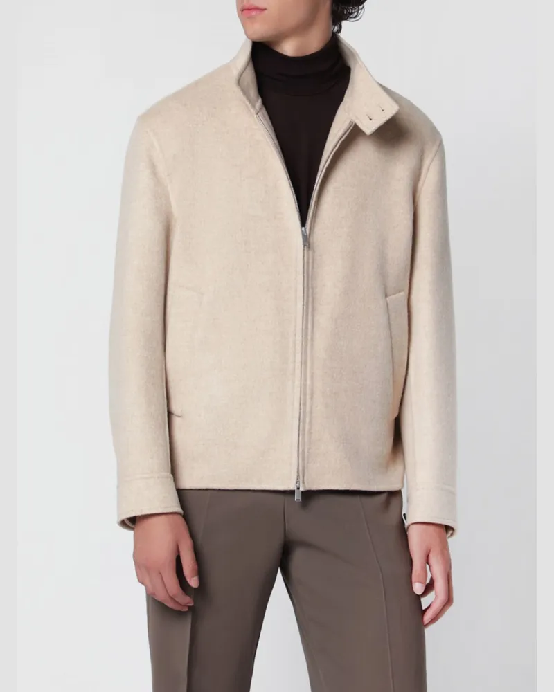 LARDINI Einreihiger Kurzmantel aus Wolle und Kaschmir mit Stehkragen Beige