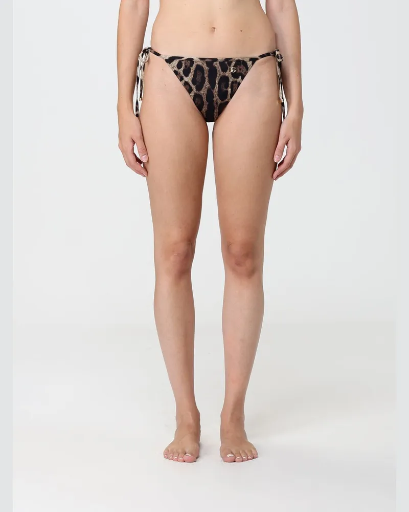 Dolce & Gabbana DOLCE  GABBANA Bikini-Unterteil Dolce & Gabbana mit Animal-Print, seitlichen Bändern und DG-Logo Braun