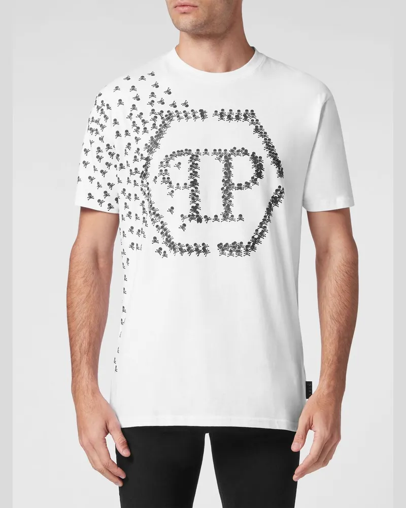 Philipp Plein Baumwoll-T-Shirt mit kontrastierendem Hexagon-Logoprint auf der Brust Weiß