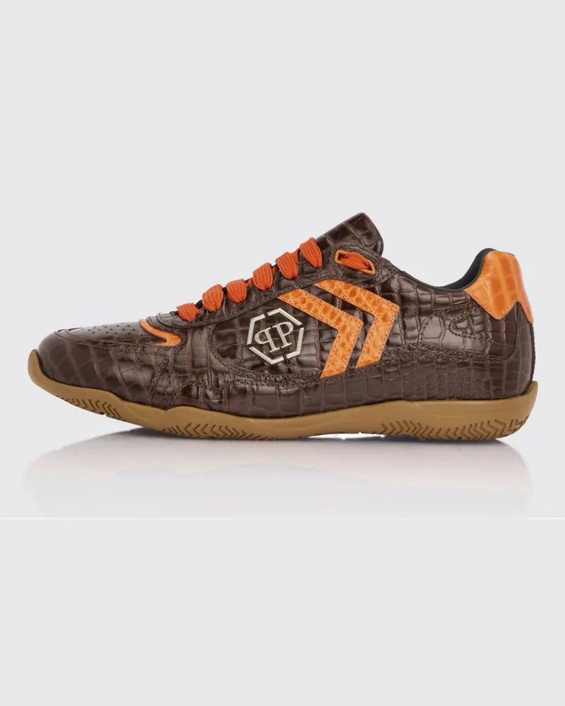 Philipp Plein Pit-$top Sneakers aus Krokoprint-Leder Braun