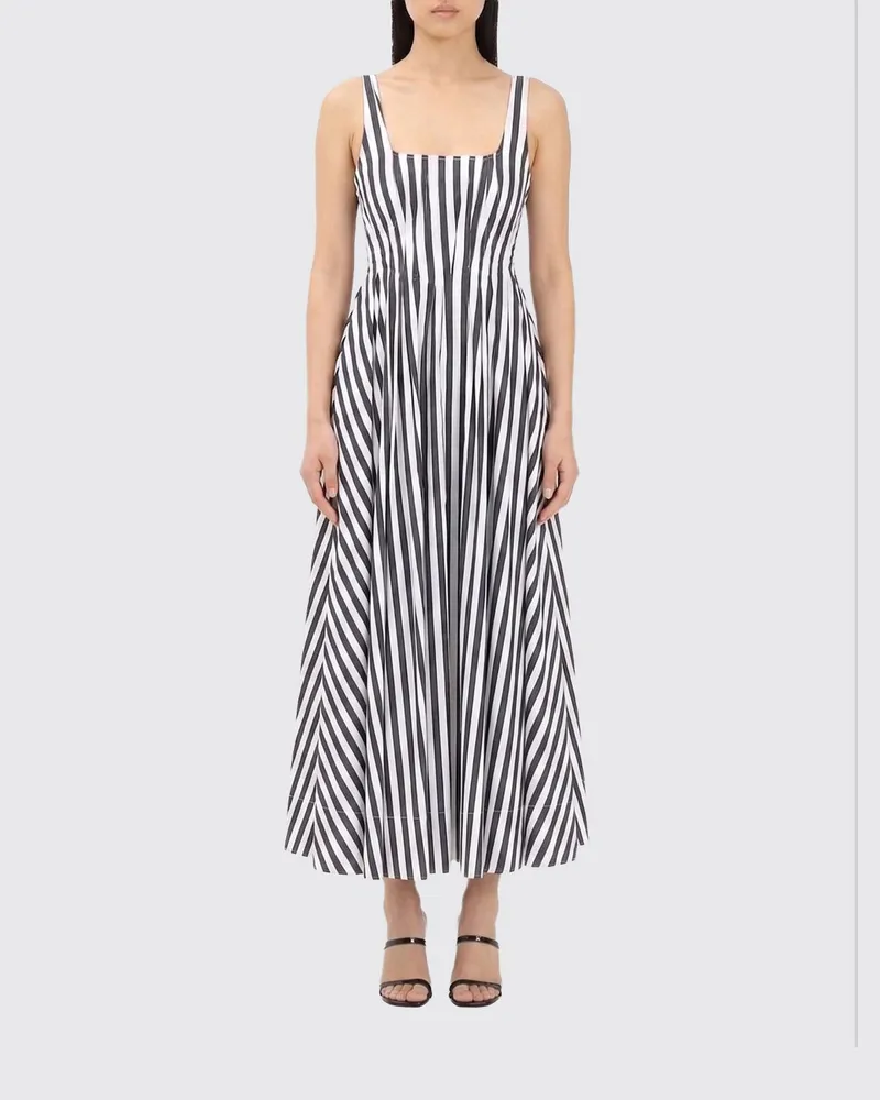 SPORTMAX Midi-Kleid aus gestreifter Baumwolle Schwarz
