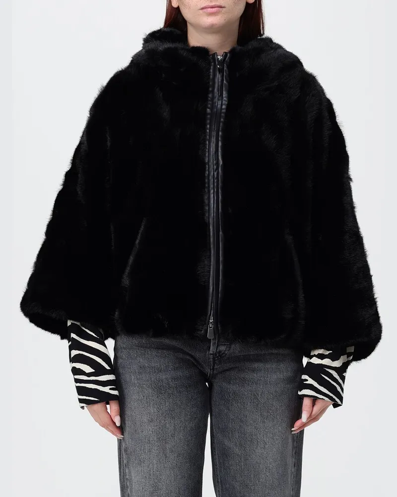 Pinko Kapuzenjacke aus Kunstpelz mit Reißverschluss Schwarz